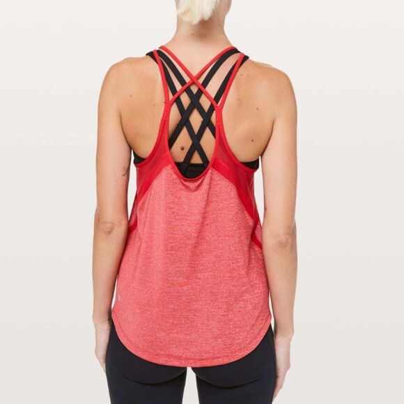 lululemon athletica Run Off-Route Tank Heathered True Red / True Red, PTP 17" - Picture 2 of 7